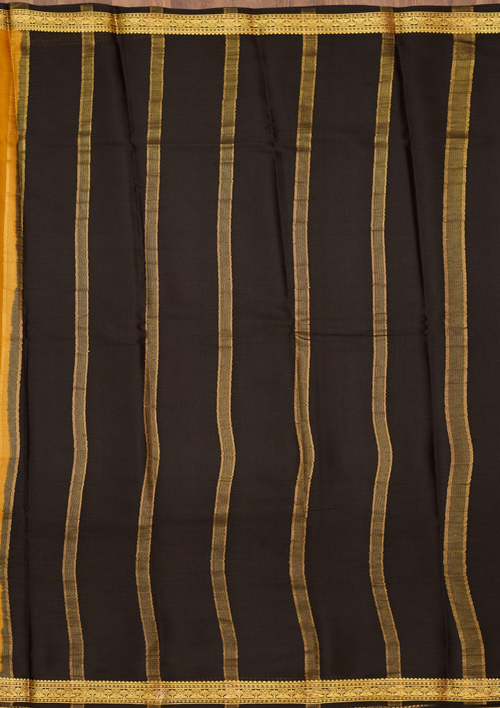 Mustard Zariwork Pure Crepe Silk Saree-Koskii