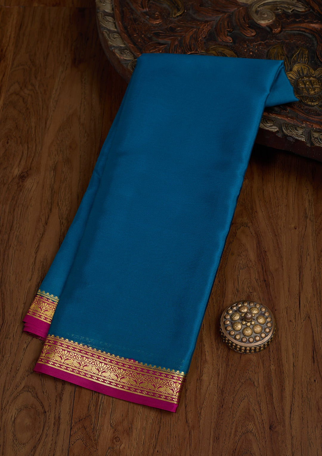 Peacock Blue Zariwork Pure Crepe Silk Saree-Koskii