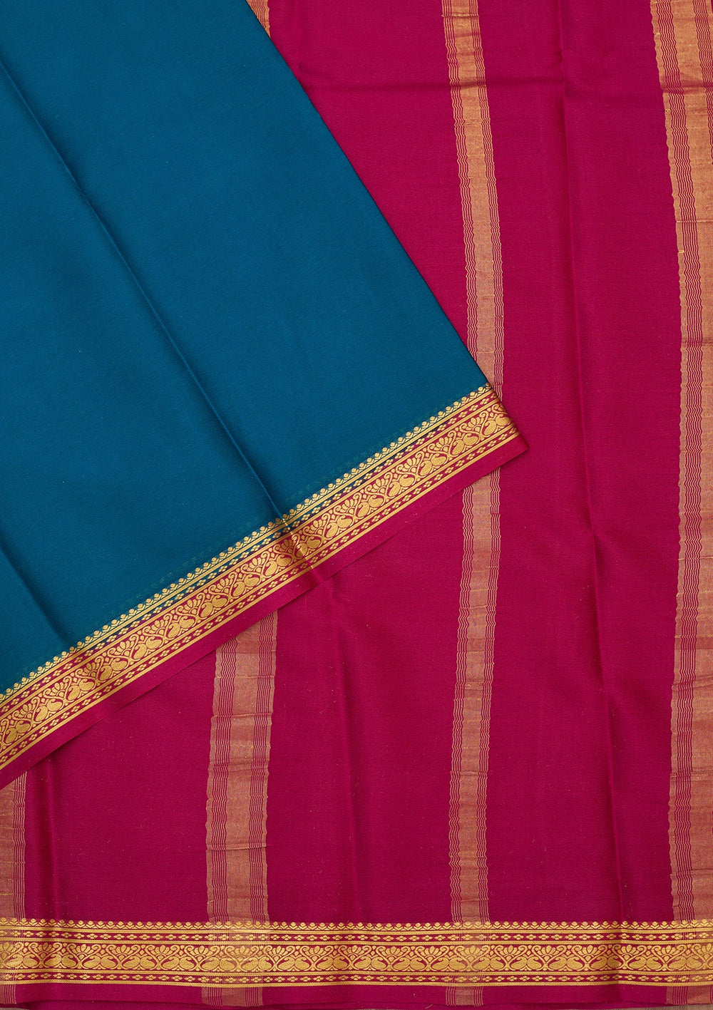 Peacock Blue Zariwork Pure Crepe Silk Saree-Koskii