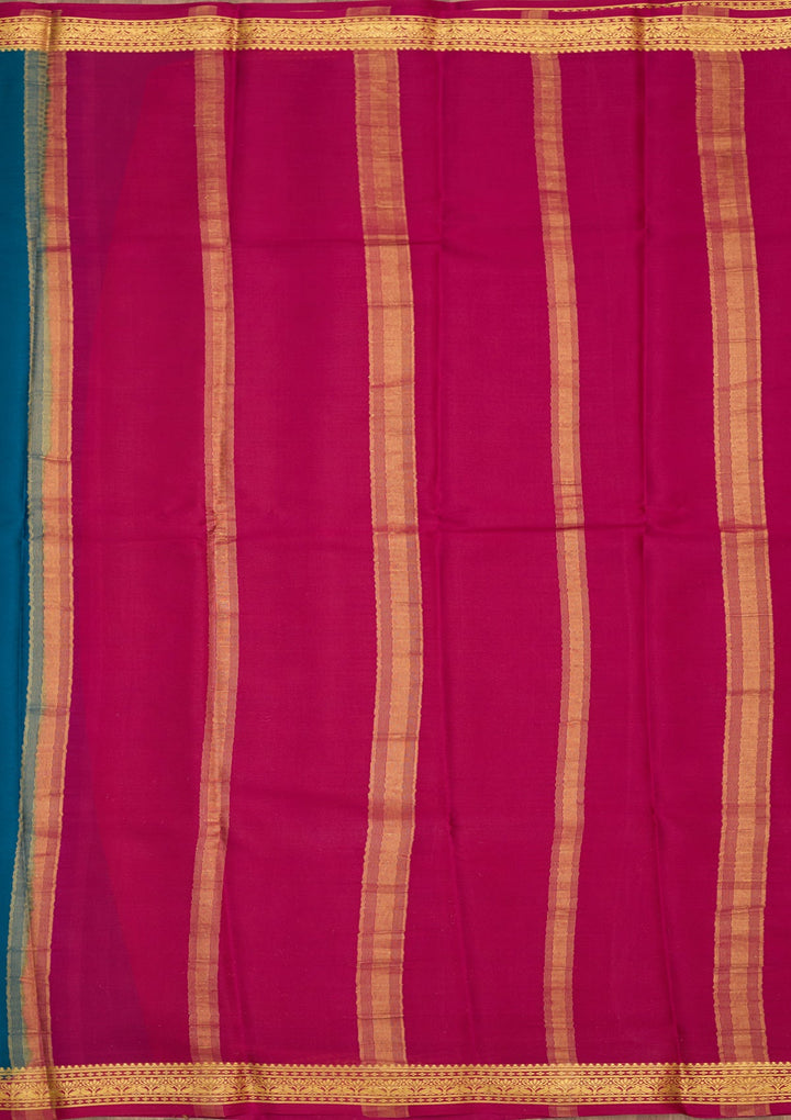 Peacock Blue Zariwork Pure Crepe Silk Saree-Koskii