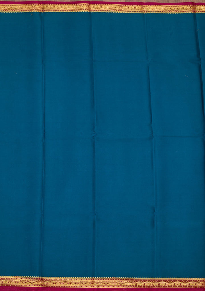 Peacock Blue Zariwork Pure Crepe Silk Saree-Koskii