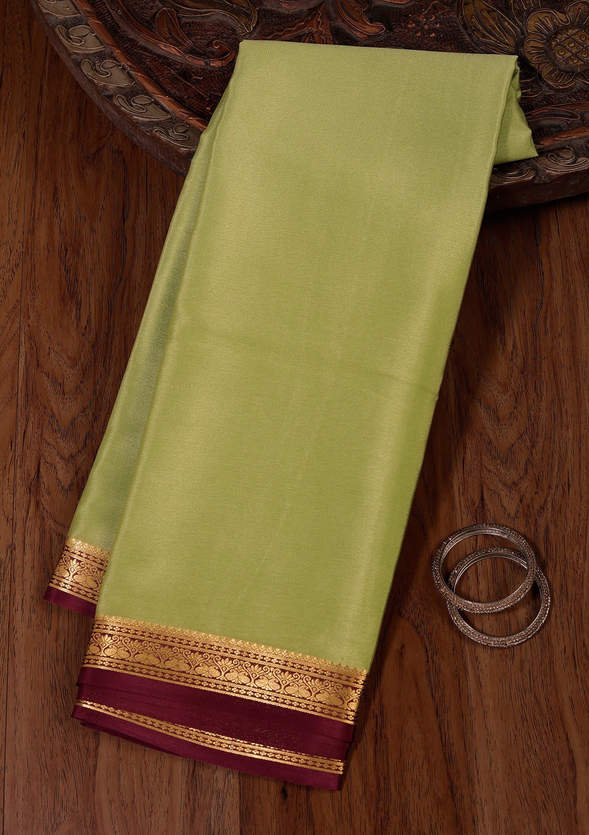 Pista Green Zariwork Pure Crepe Silk Saree-koskii