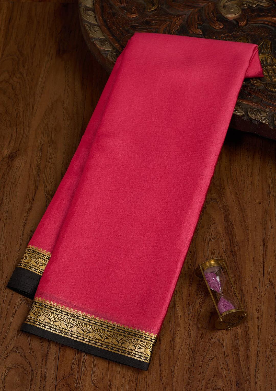 Rani Pink Zariwork Pure Crepe Silk Saree-Koskii