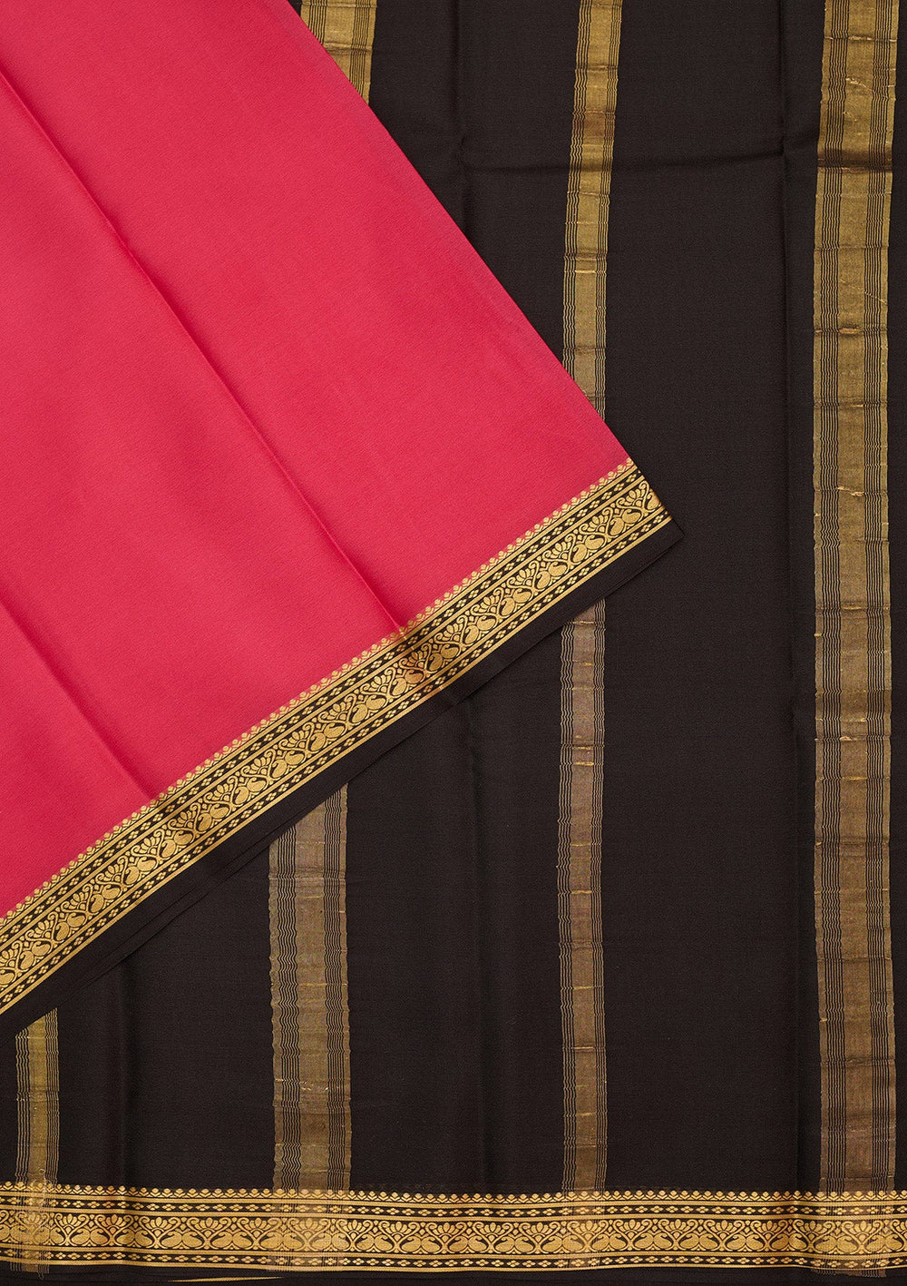 Rani Pink Zariwork Pure Crepe Silk Saree-Koskii