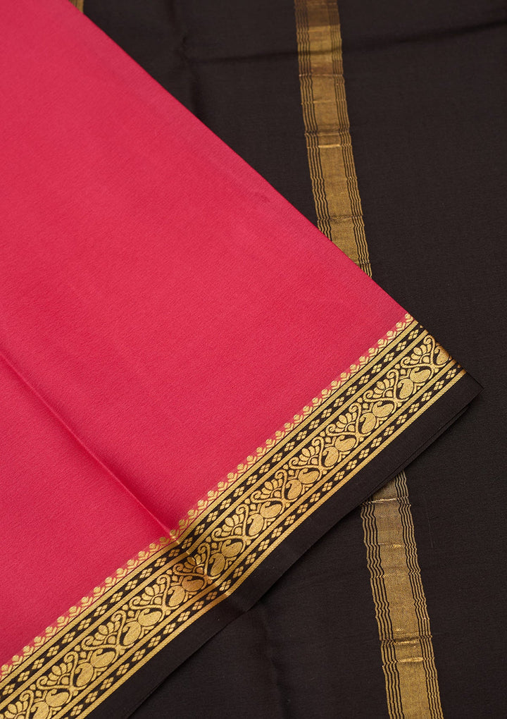 Rani Pink Zariwork Pure Crepe Silk Saree-Koskii