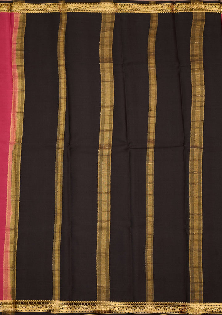 Rani Pink Zariwork Pure Crepe Silk Saree-Koskii