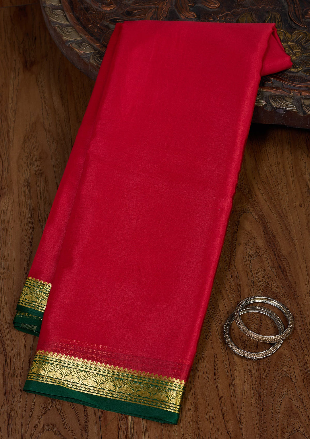 Red Zariwork Pure Crepe Silk Saree-Koskii