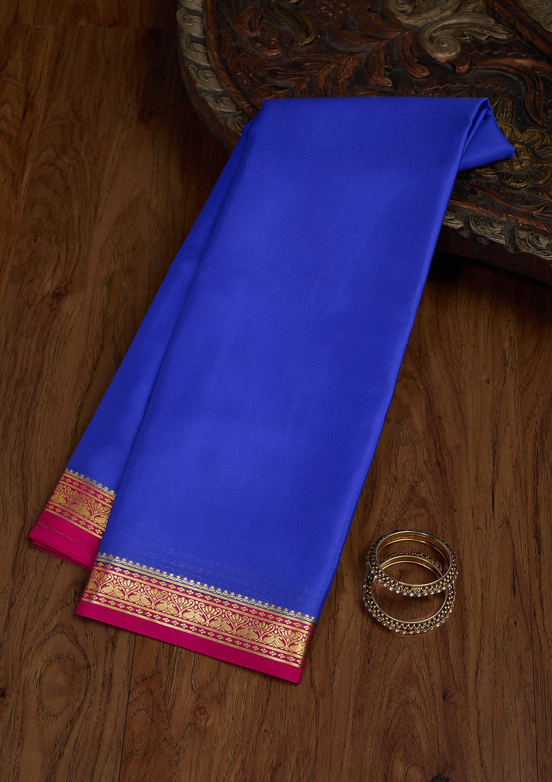 Royal Blue Zariwork Pure Crepe Silk Saree-Koskii