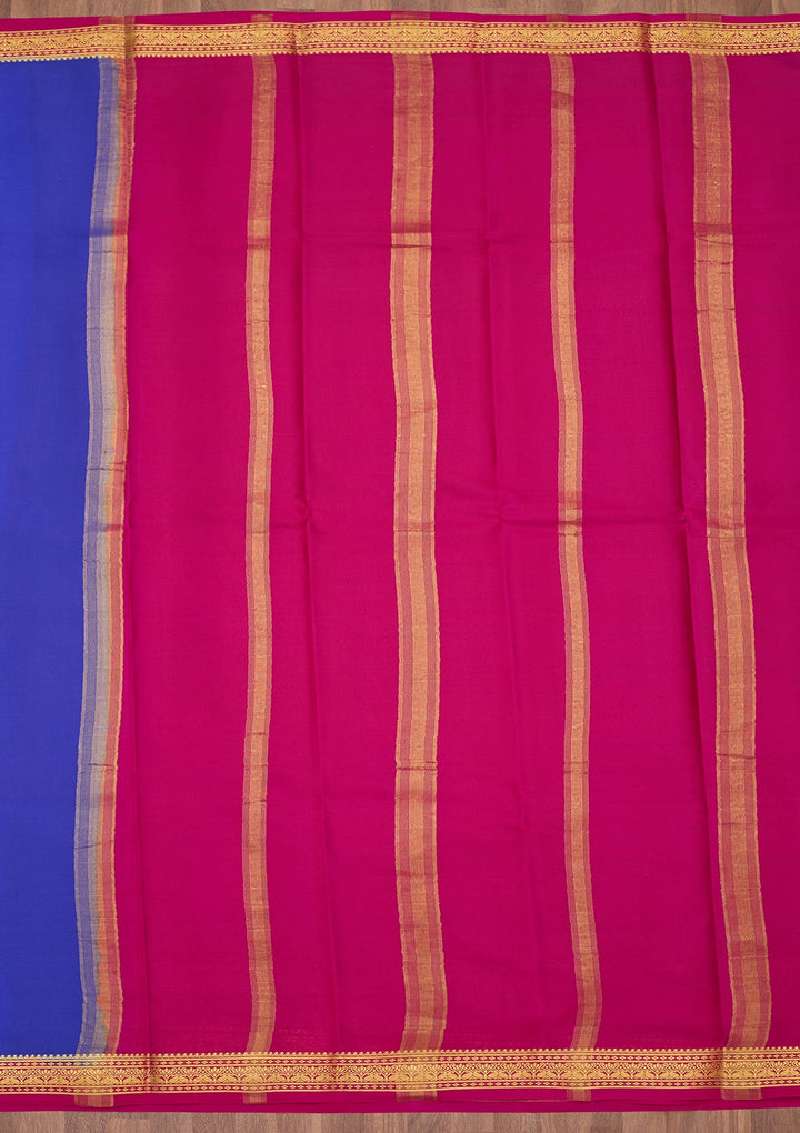 Royal Blue Zariwork Pure Crepe Silk Saree-Koskii
