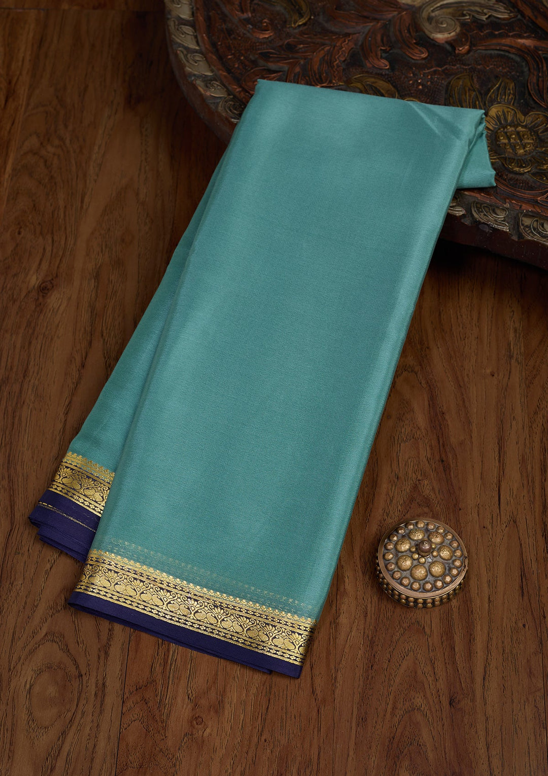 Sea Green Zariwork Pure Crepe Silk Saree-Koskii