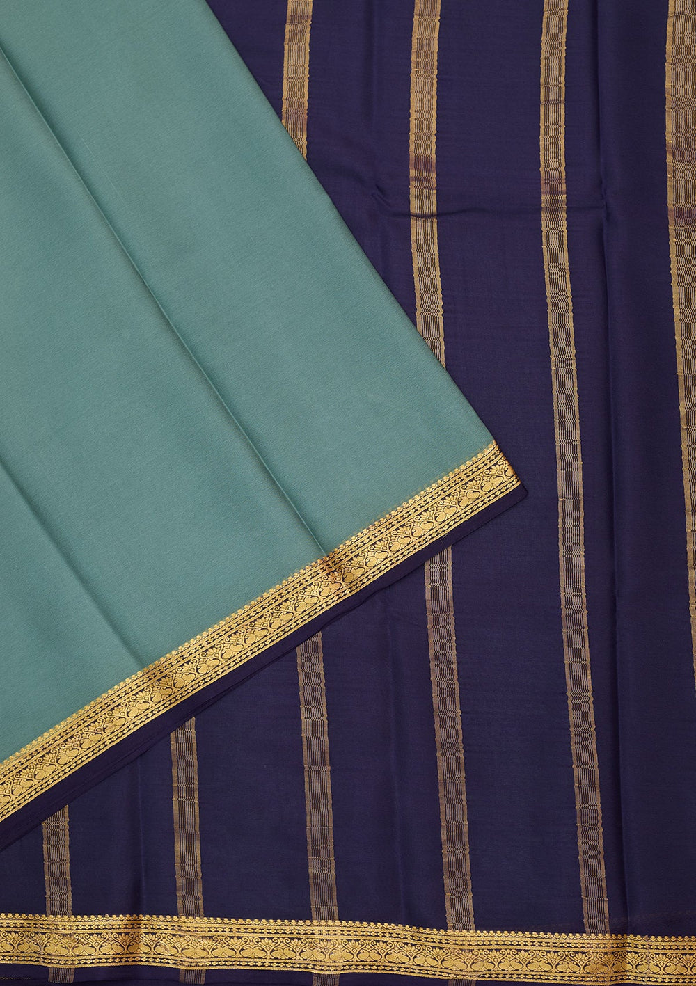 Sea Green Zariwork Pure Crepe Silk Saree-Koskii