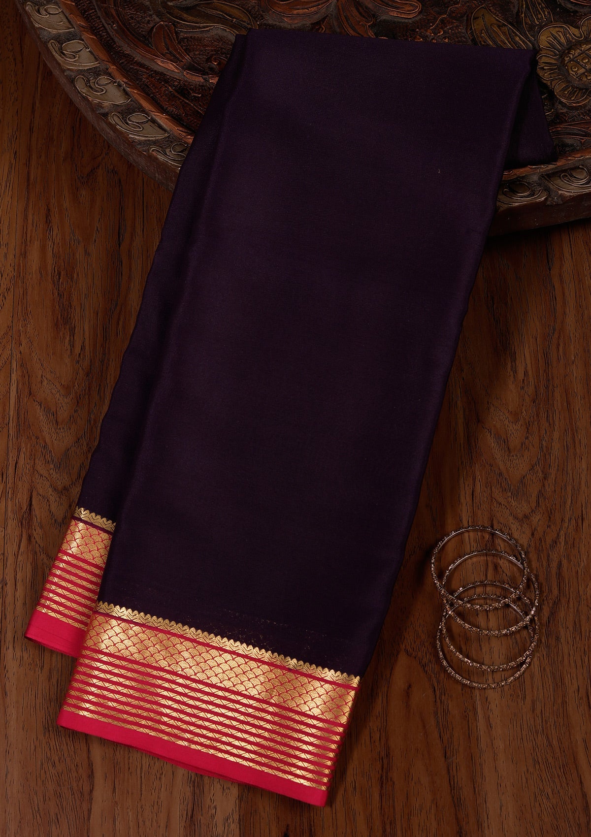 Navy Blue Zariwork Pure Crepe Silk Saree-koskii