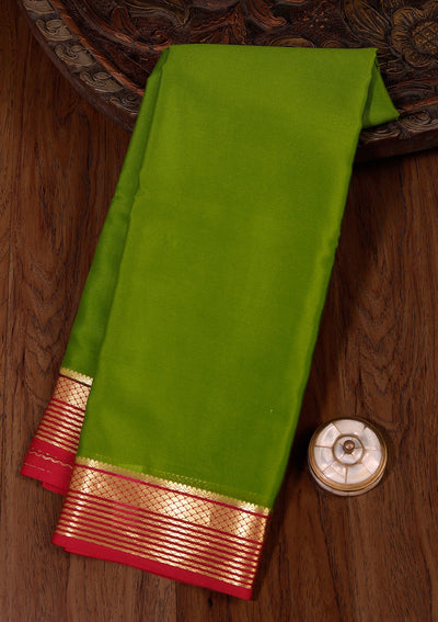 Parrot Green Zariwork Pure Crepe Silk Saree-koskii