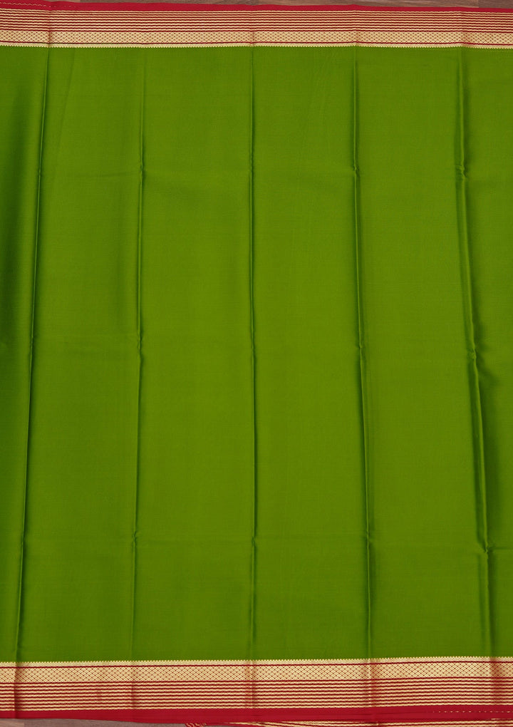 Parrot Green Zariwork Pure Crepe Silk Saree_koskii