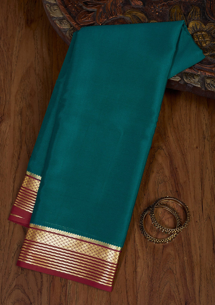 Peacock Blue Zariwork Pure Crepe Silk Saree-Koskii