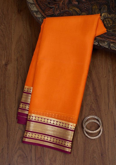 Orange Zariwork Pure Crepe Silk Saree-Koskii
