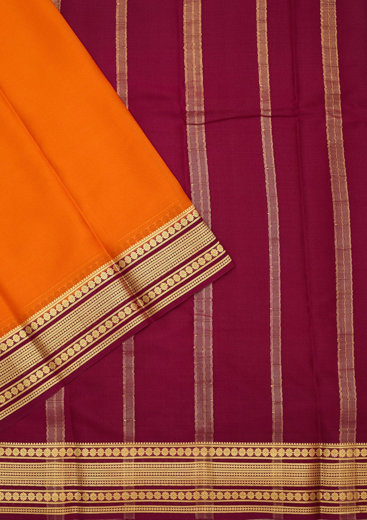 Orange Zariwork Pure Crepe Silk Saree-Koskii