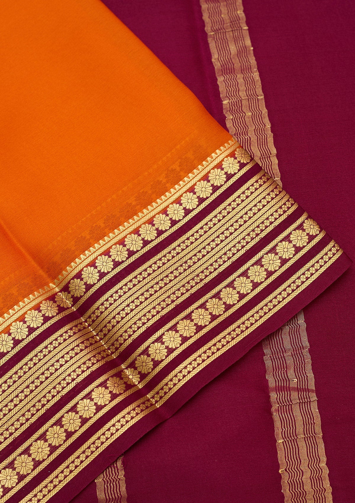 Orange Zariwork Pure Crepe Silk Saree-Koskii