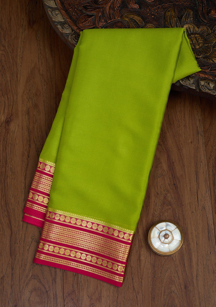 Parrot Green Zariwork Pure Crepe Silk Saree-Koskii