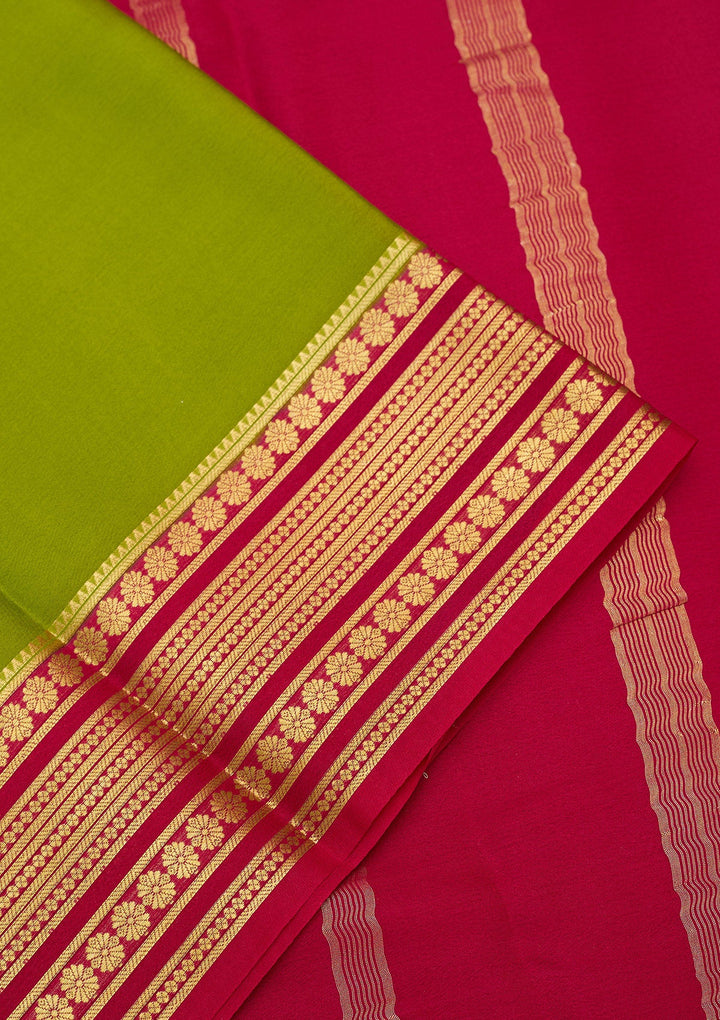 Parrot Green Zariwork Pure Crepe Silk Saree-Koskii