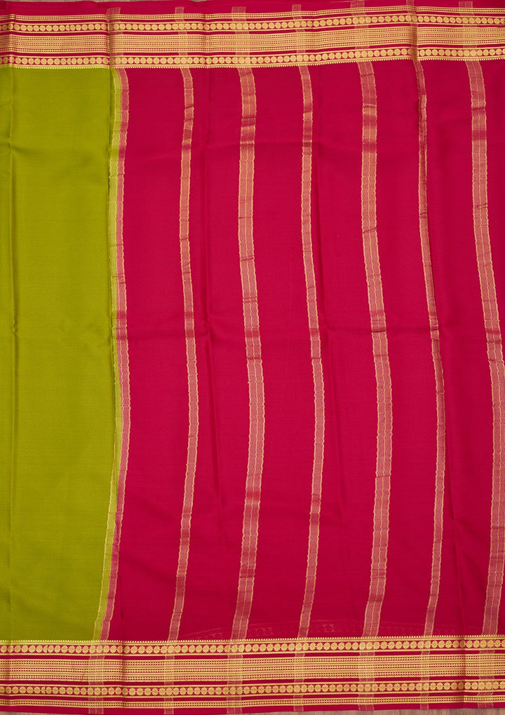 Parrot Green Zariwork Pure Crepe Silk Saree-Koskii