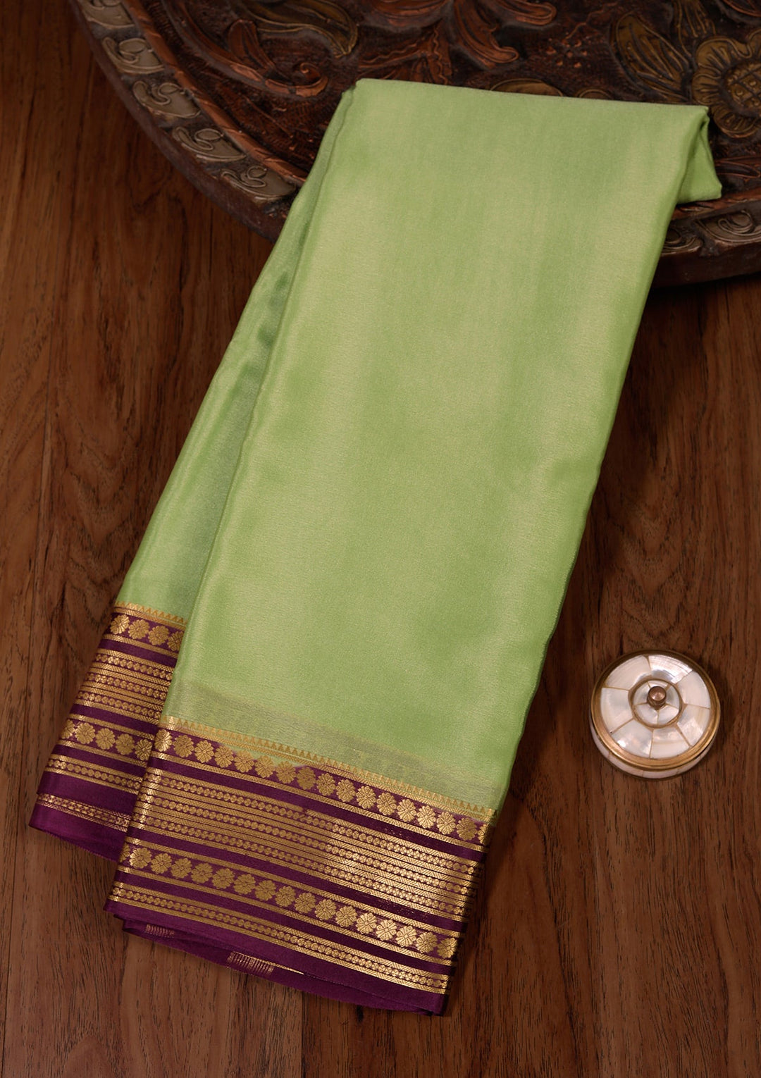 Pista Green Zariwork Pure Crepe Silk Saree_koskii