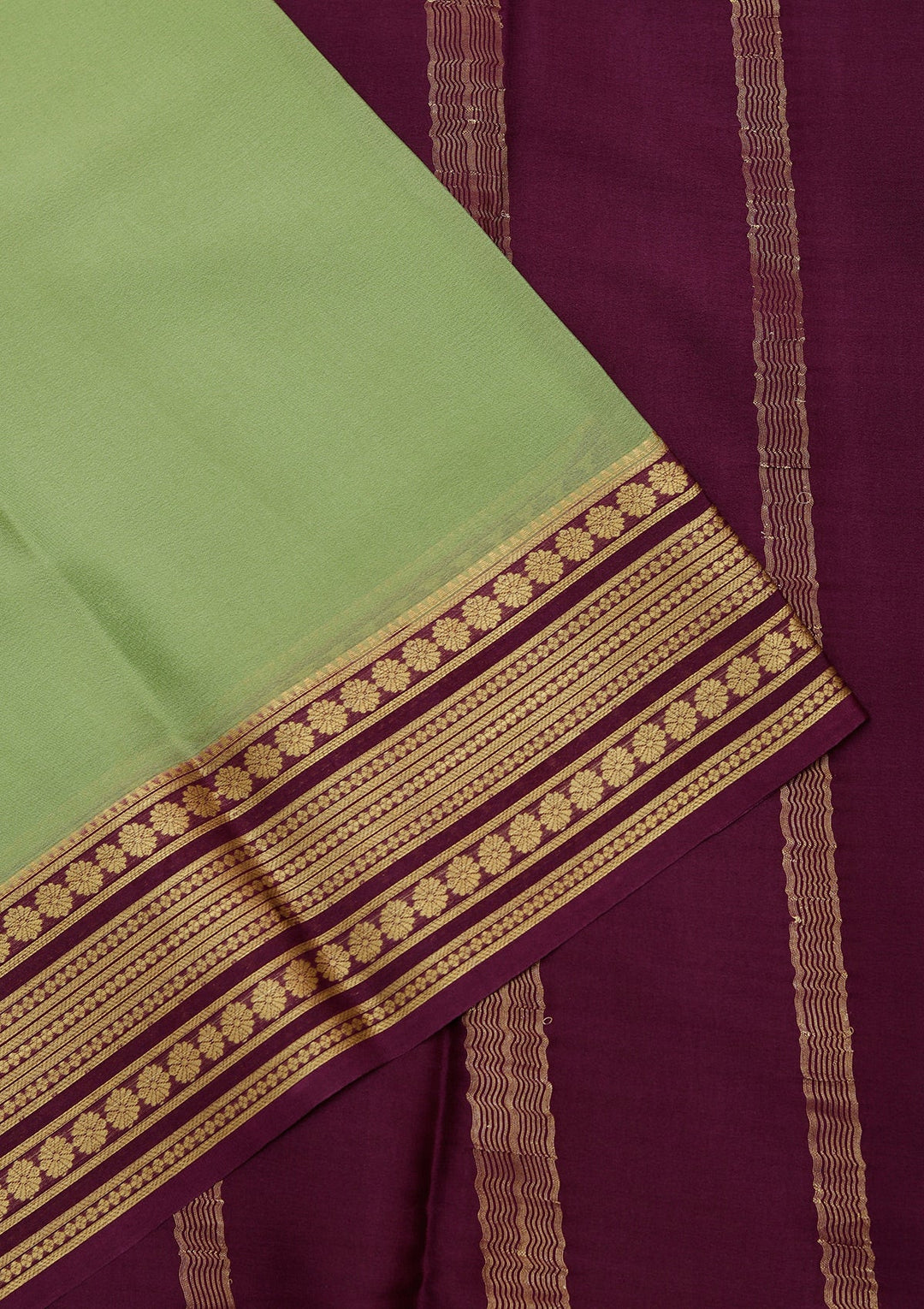 Pista Green Zariwork Pure Crepe Silk Saree_koskii