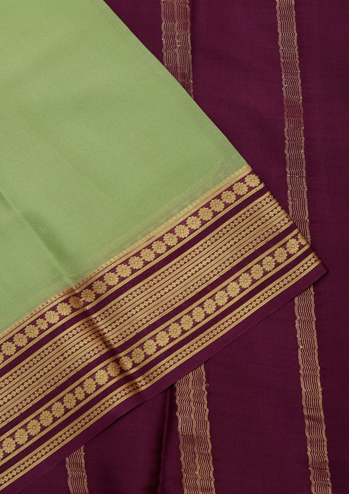 Pista Green Zariwork Pure Crepe Silk Saree_koskii