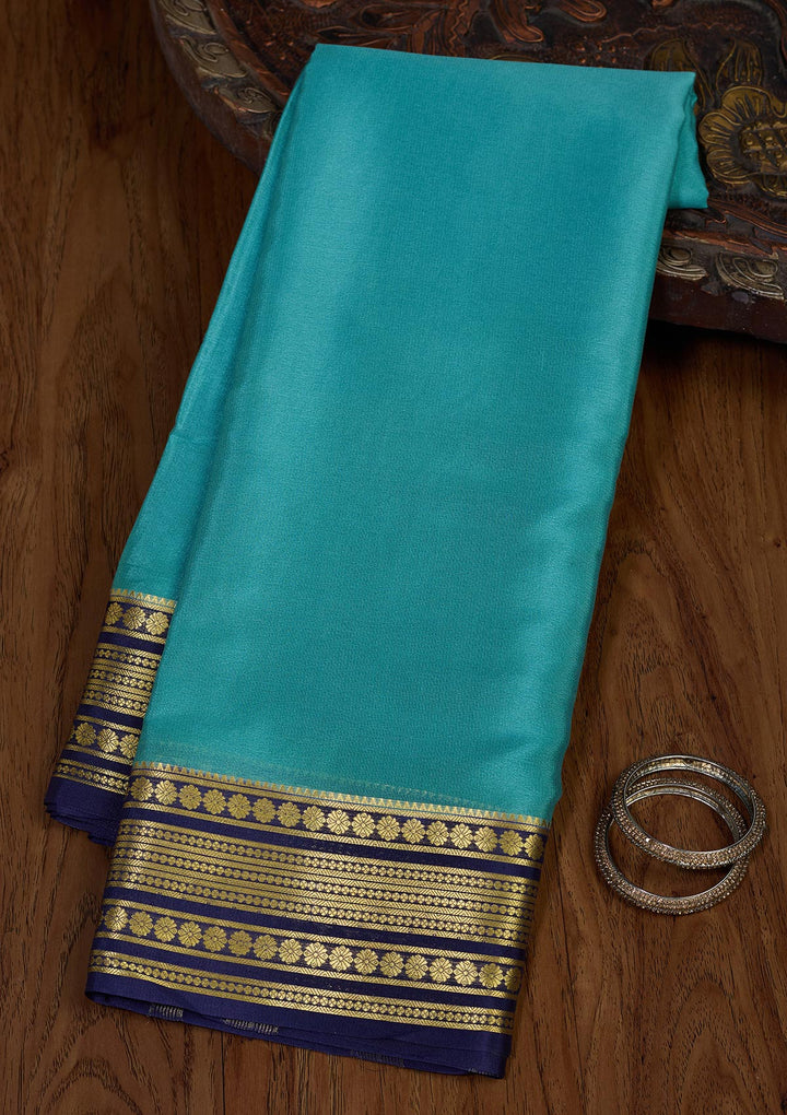 Sky Blue Zariwork Pure Crepe Silk Saree-Koskii