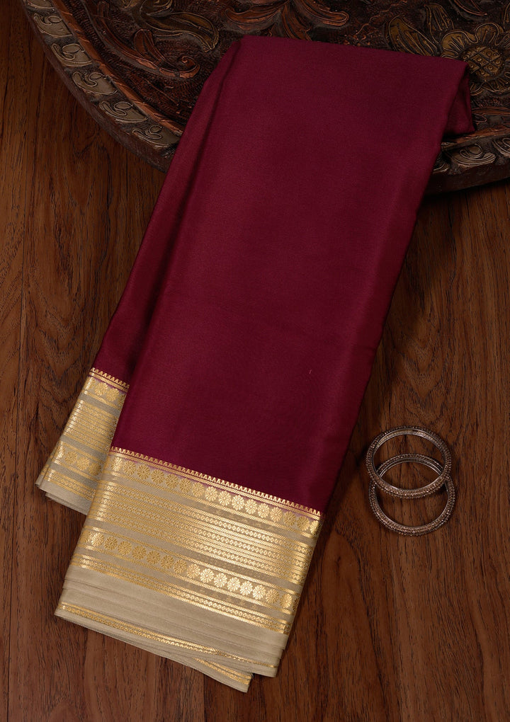 Wine Zariwork Pure Crepe Silk Saree_koskii