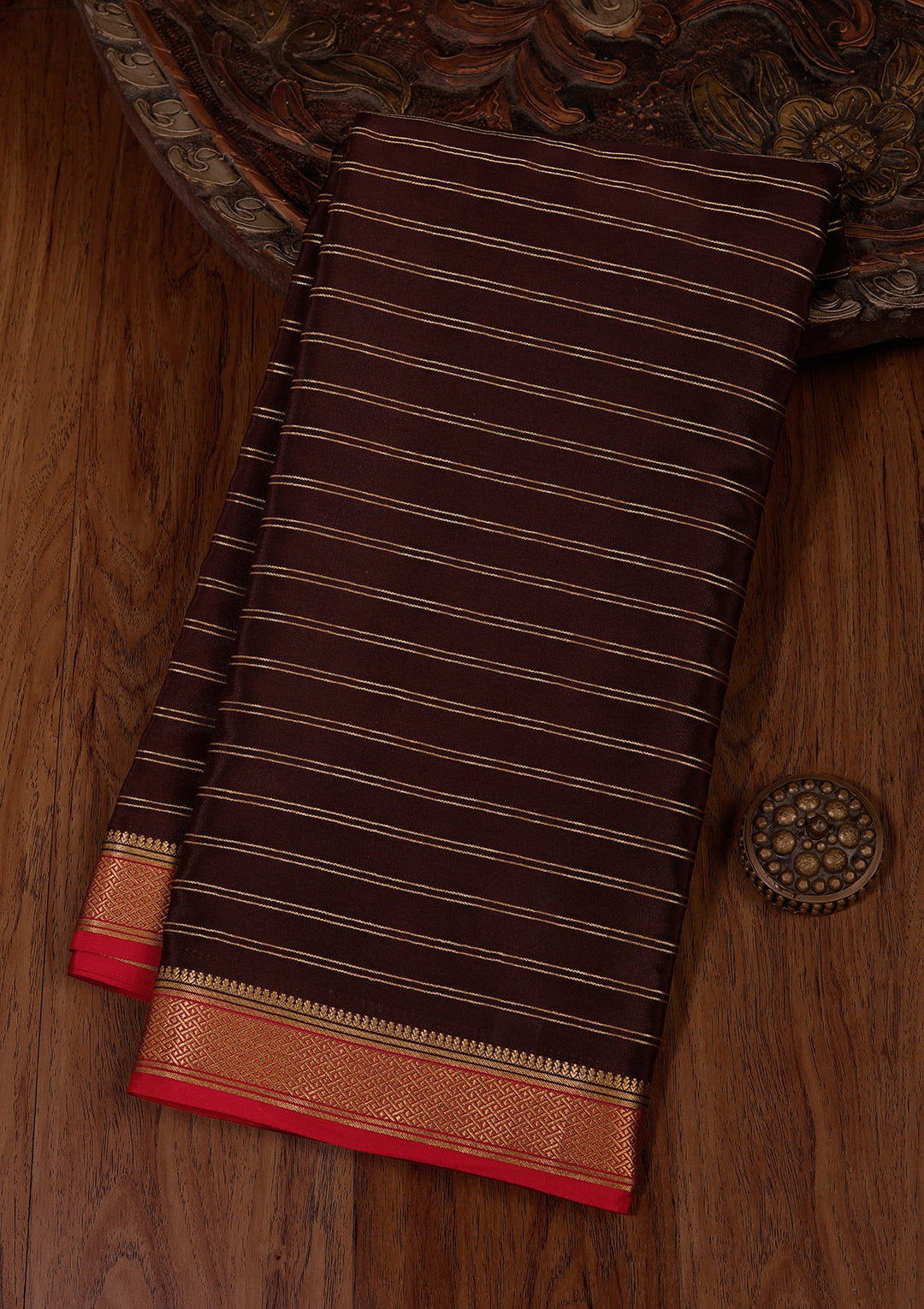 Brown Zariwork Pure Crepe Silk Saree_koskii