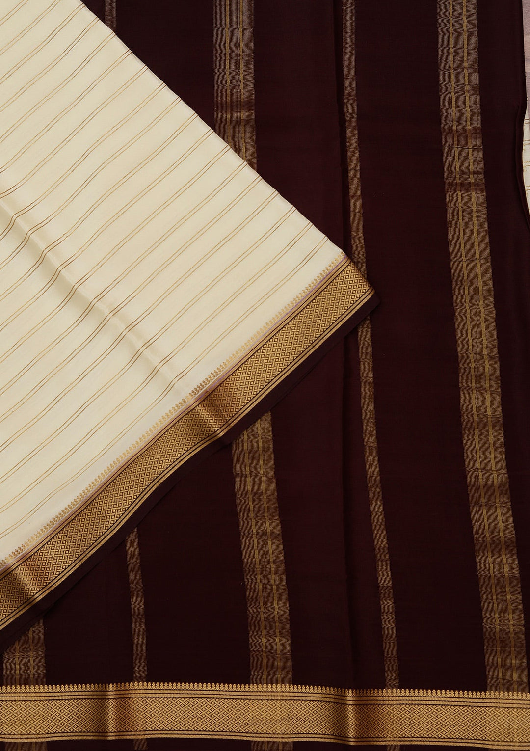 Cream Zariwork Pure Crepe Silk Saree_koskii