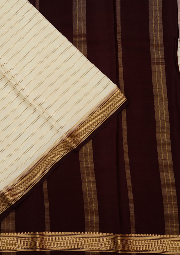 Cream Zariwork Pure Crepe Silk Saree_koskii