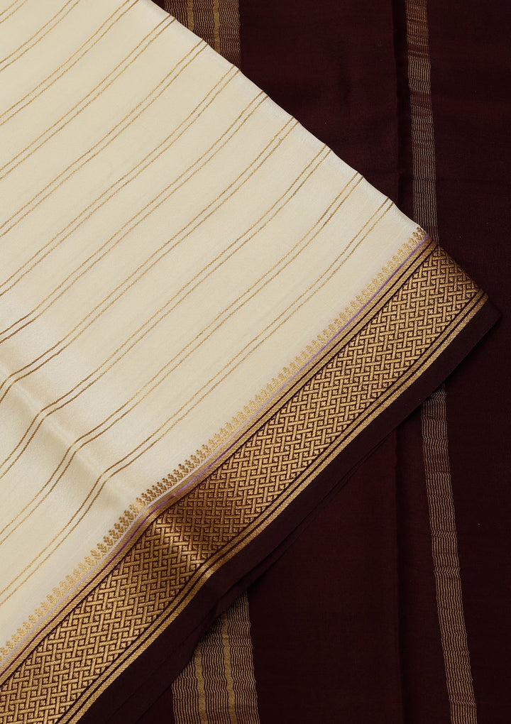Cream Zariwork Pure Crepe Silk Saree_koskii