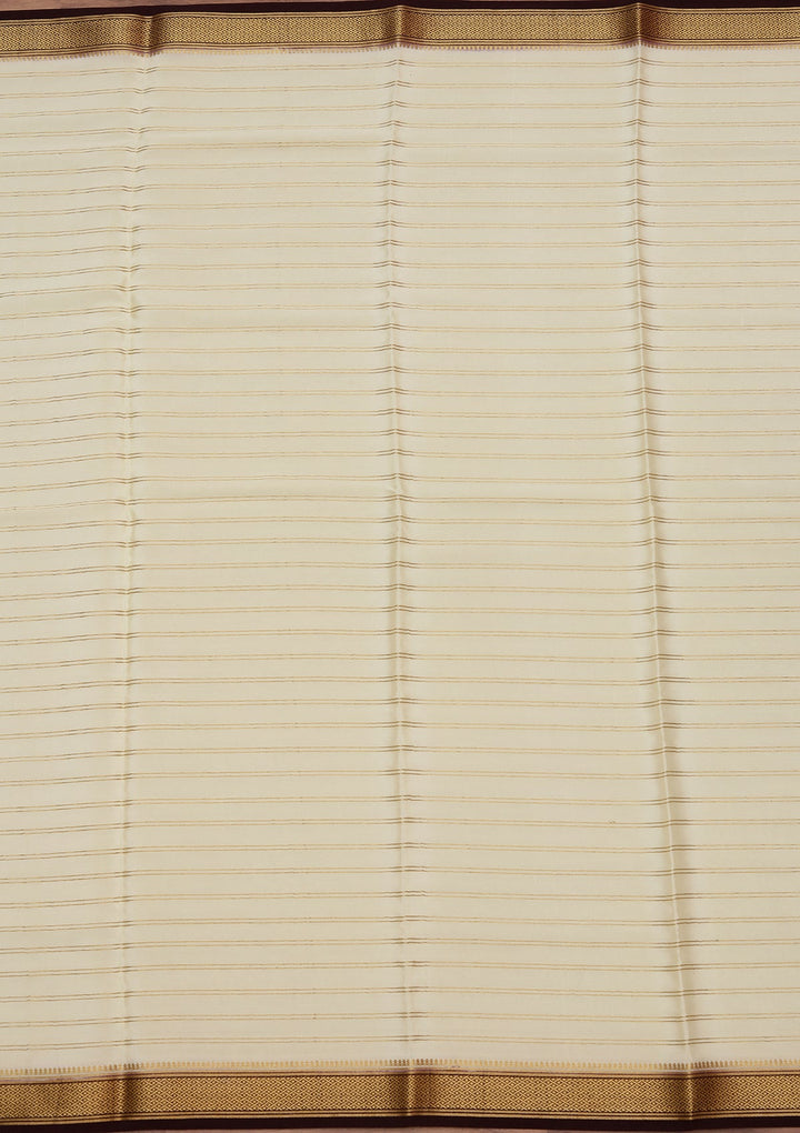 Cream Zariwork Pure Crepe Silk Saree_koskii