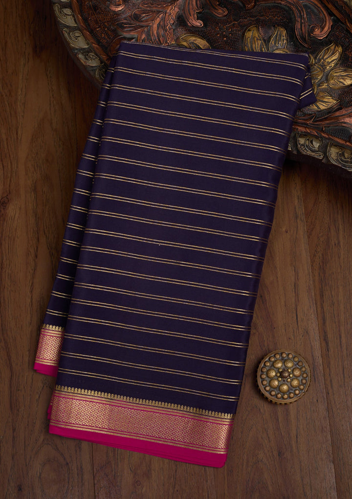 Navy Blue Zariwork Pure Crepe Silk Saree-Koskii