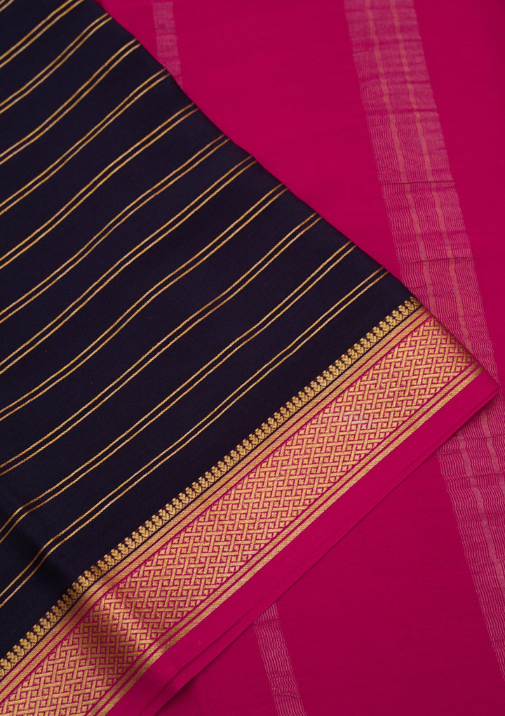 Navy Blue Zariwork Pure Crepe Silk Saree-Koskii