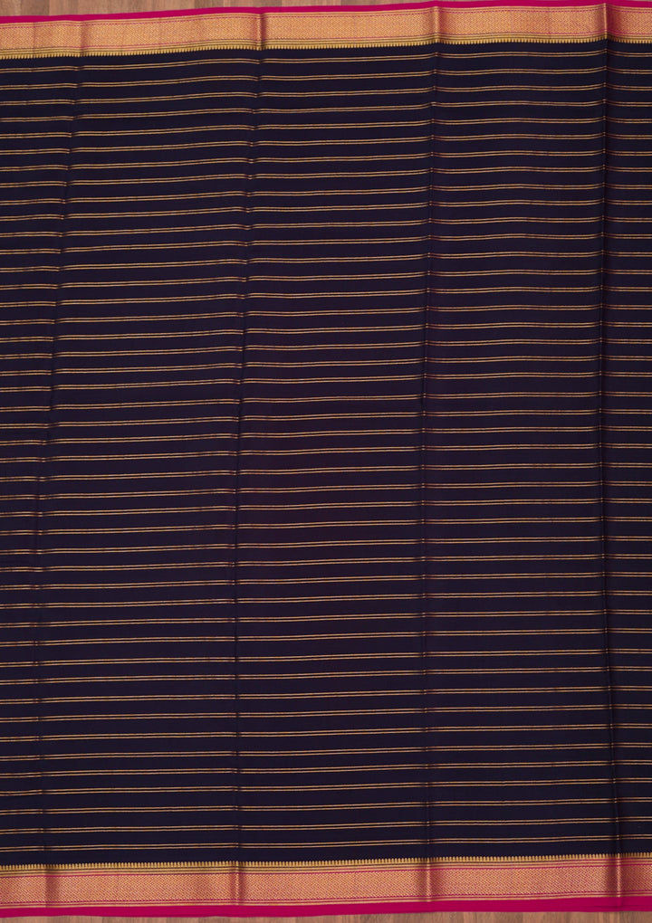 Navy Blue Zariwork Pure Crepe Silk Saree-Koskii
