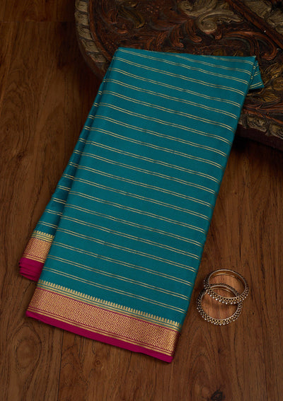 Peacock Green Zariwork Pure Crepe Silk Saree-Koskii