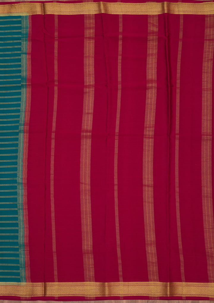 Peacock Green Zariwork Pure Crepe Silk Saree-Koskii