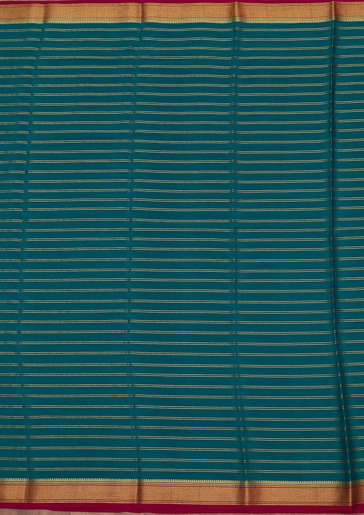 Peacock Green Zariwork Pure Crepe Silk Saree-Koskii