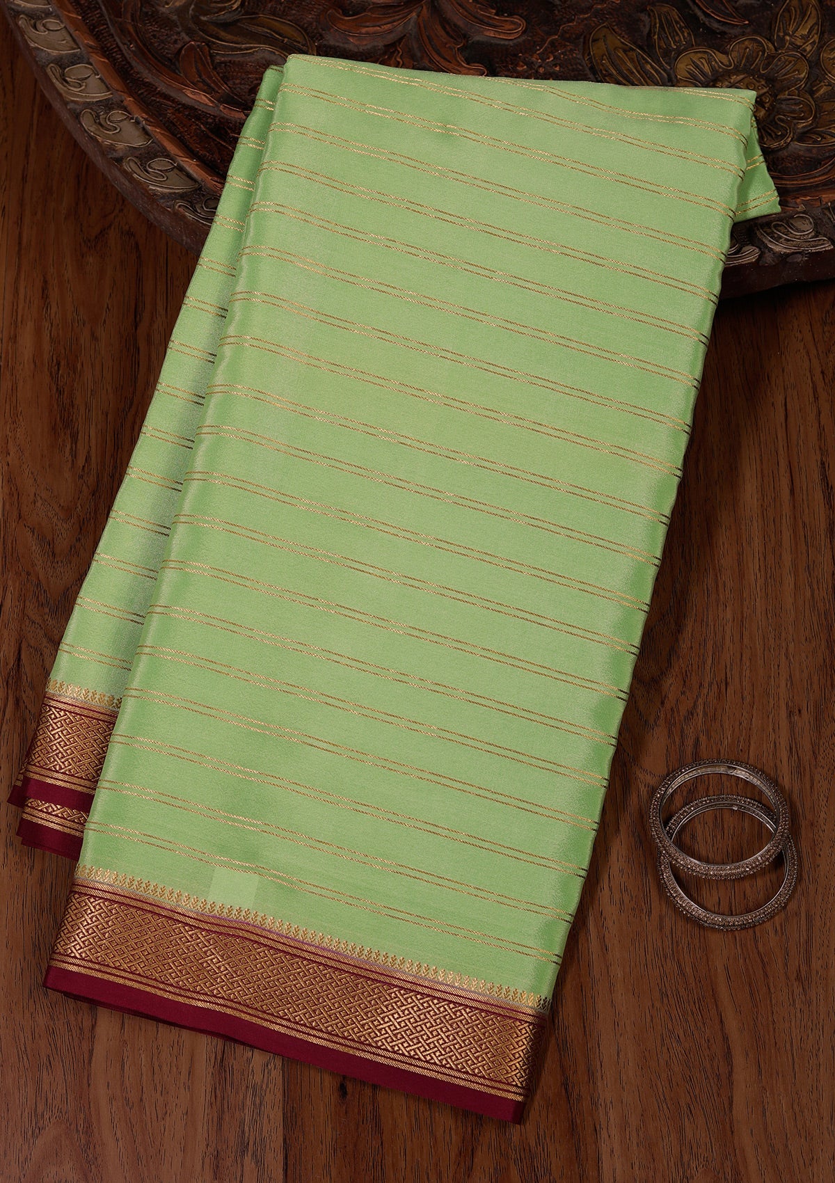 Pista Green Zariwork Pure Crepe Silk_Saree-koskii