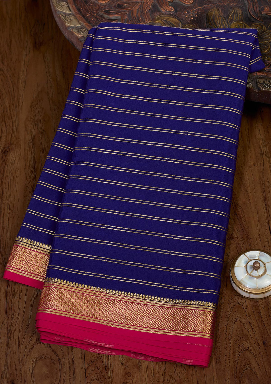 Royal Blue Zariwork Pure Crepe Silk Saree-Koskii
