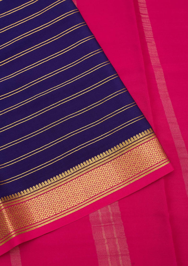 Royal Blue Zariwork Pure Crepe Silk Saree-Koskii