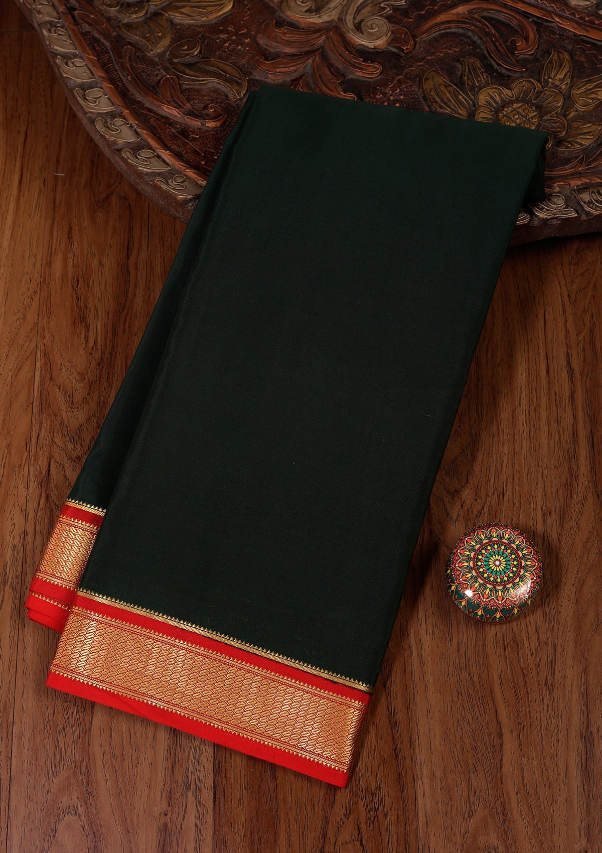 Green Zariwork Pure Crepe Silk Saree-koskii