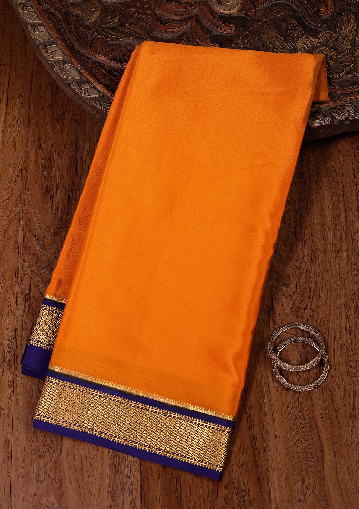 Mustard Zariwork Pure Crepe Silk Saree-koskii
