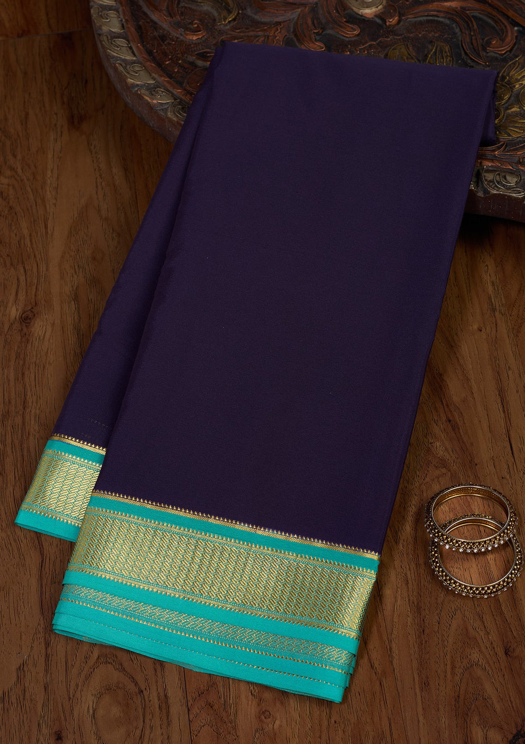 Navy Blue Zariwork Pure Crepe Silk Saree-Koskii