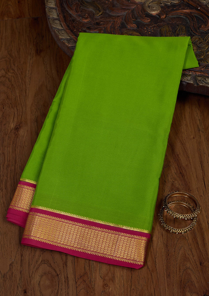 Parrot Green Zariwork Pure Crepe Silk Saree-Koskii