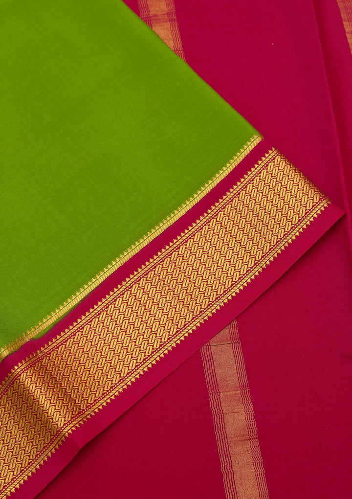 Parrot Green Zariwork Pure Crepe Silk Saree-Koskii