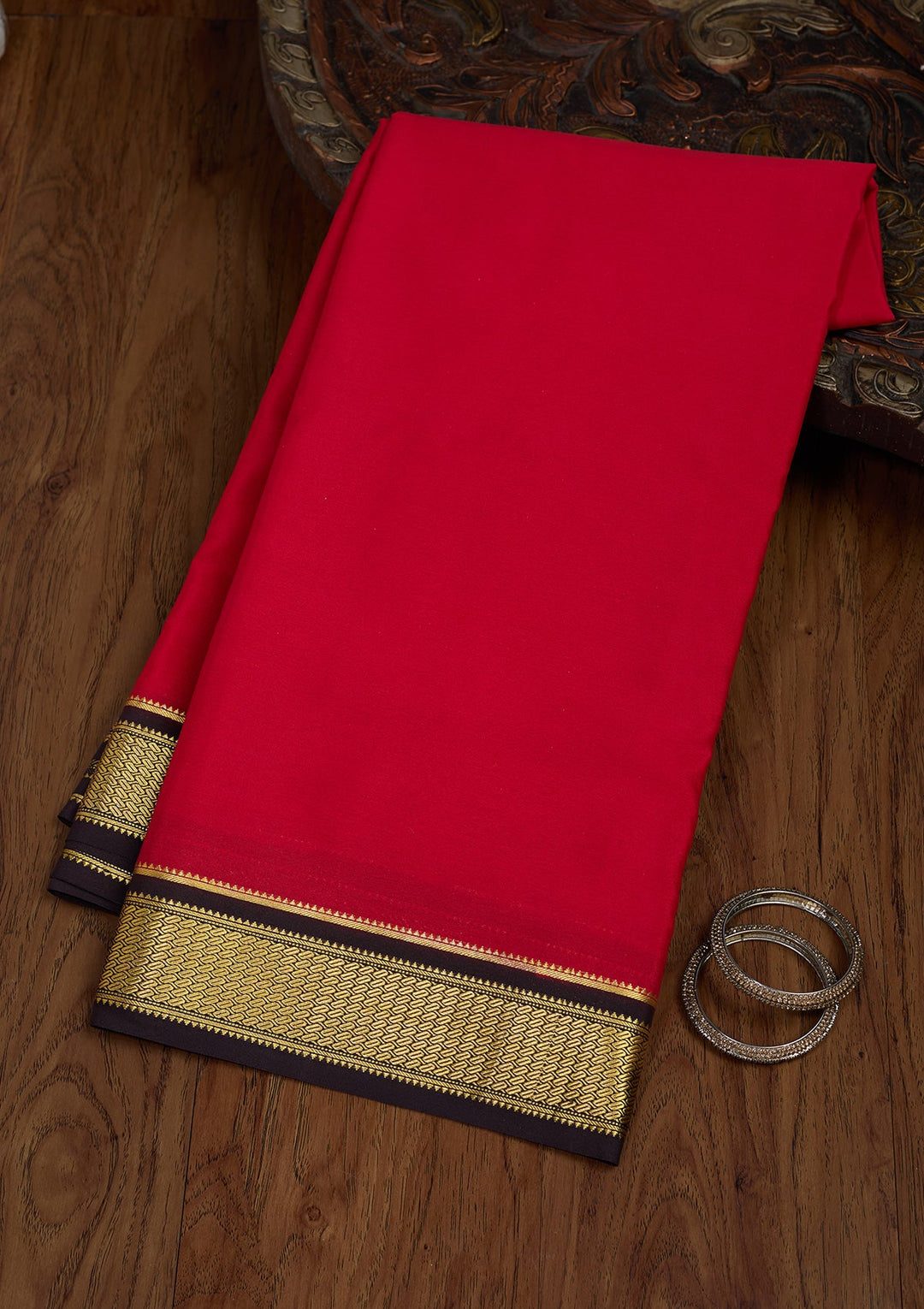 Red Zariwork Pure Crepe Silk Saree-Koskii